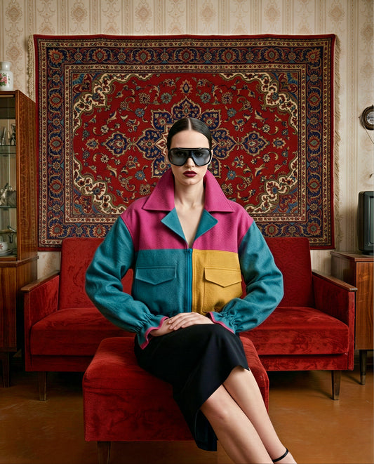 Cool yaka mavi pembe keten bomber ceket