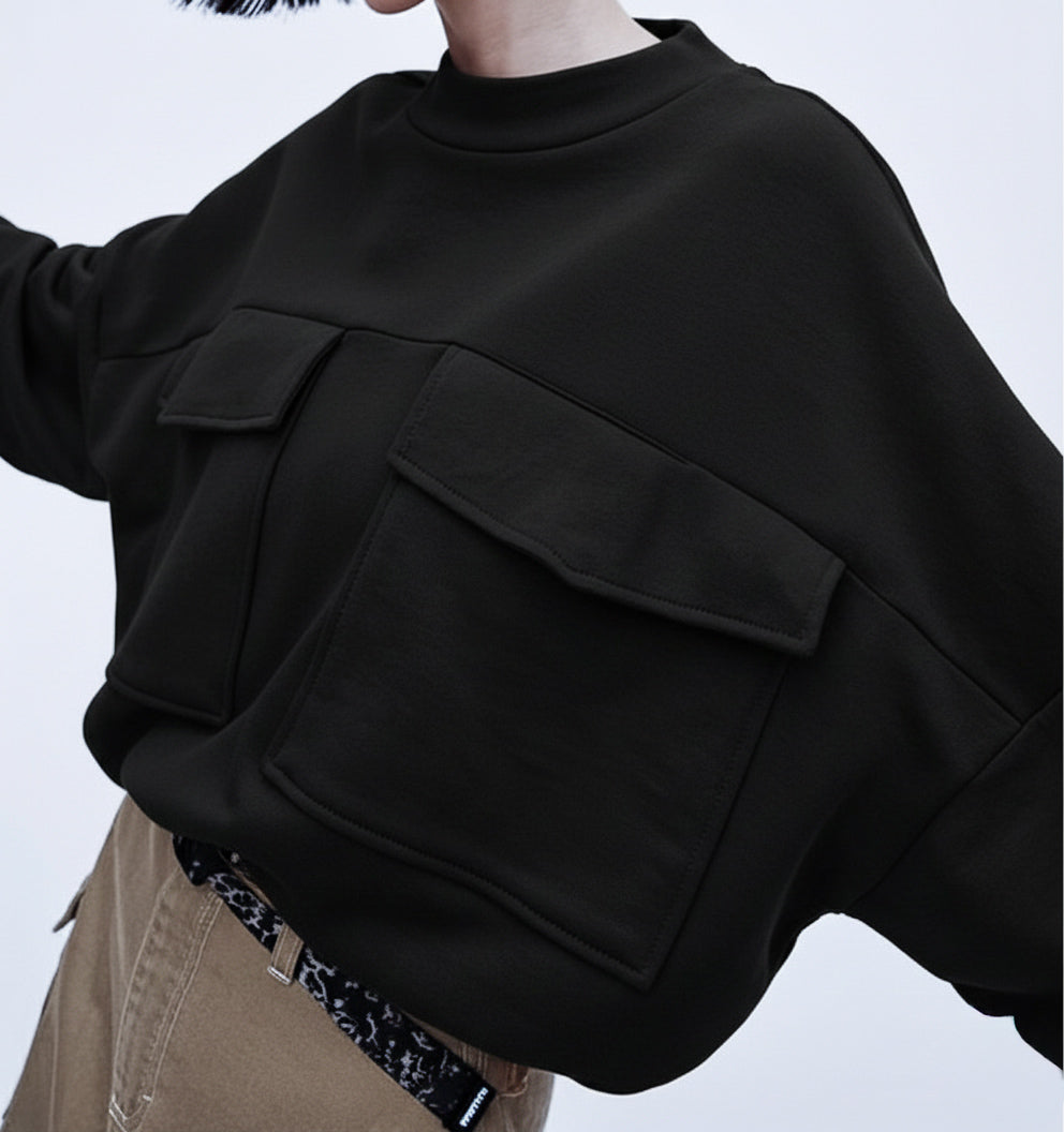 Bej & siyah midi sweatshirt - melongeneCo