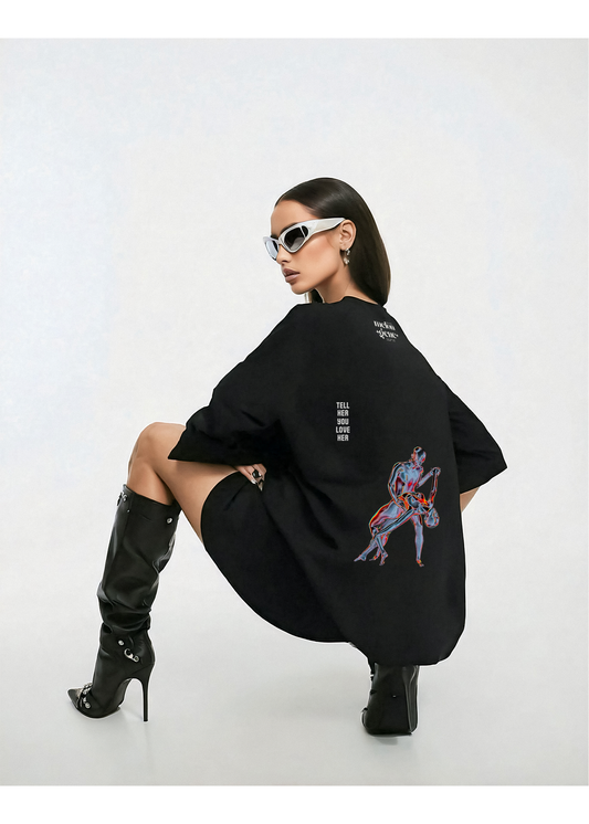 Tell her you love her oversize siyah tişört