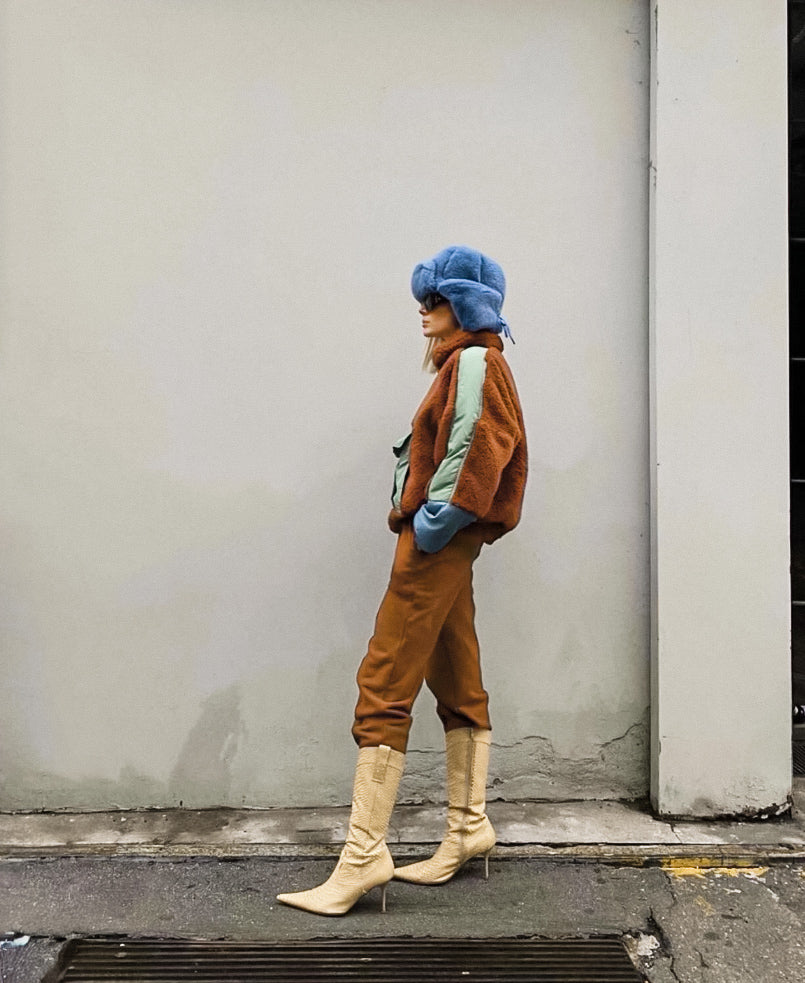 Turuncu veya tarçın welsoft color blok sweatshirt