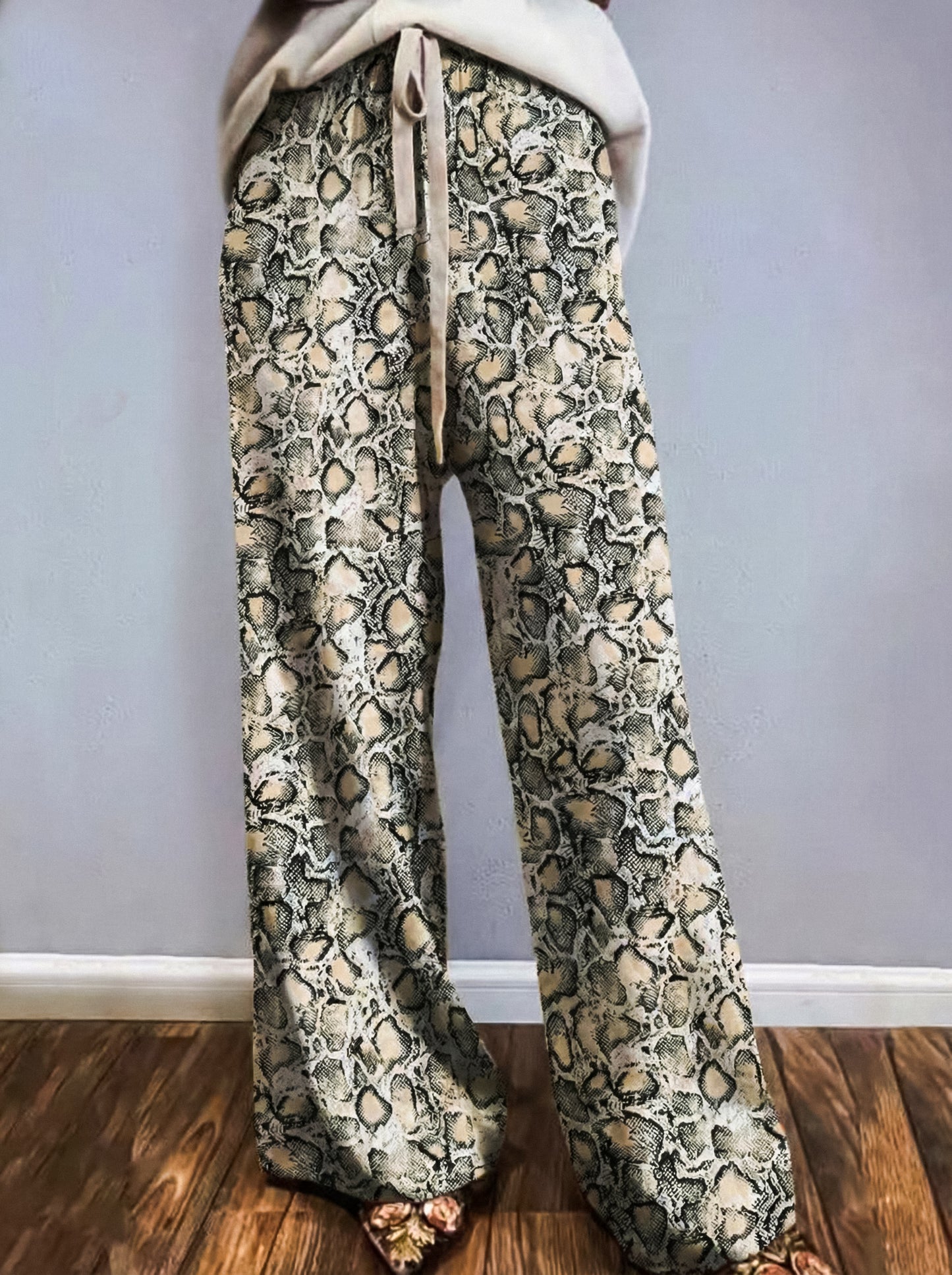 Leopar desen ince geniş paça pantolon - melongeneCo