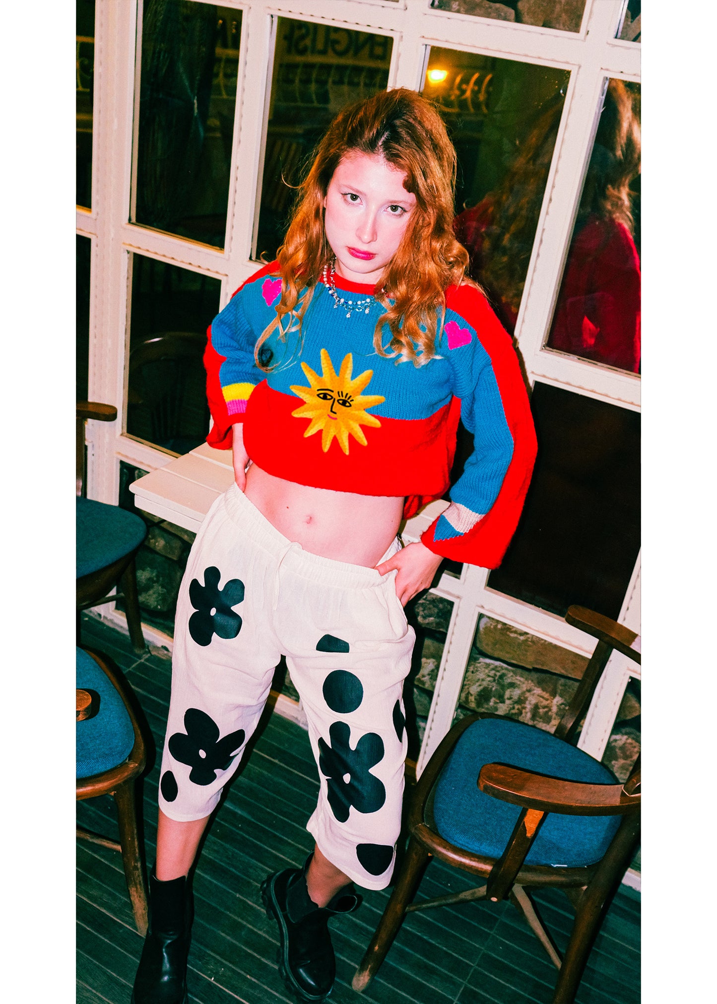 Şile bezi siyah çiçekli uzun şort - melongeneCo