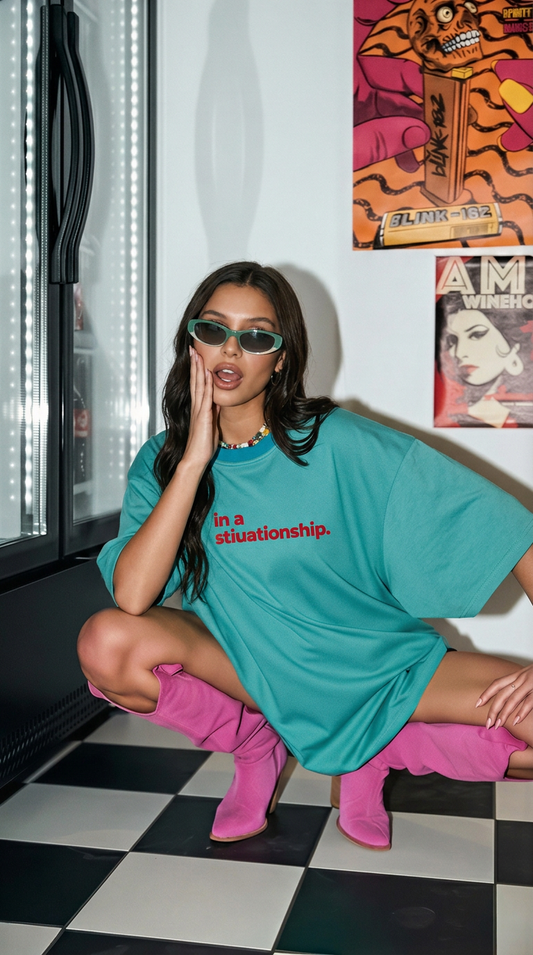 in a situationship, no thanks cam göbeği oversize tişört