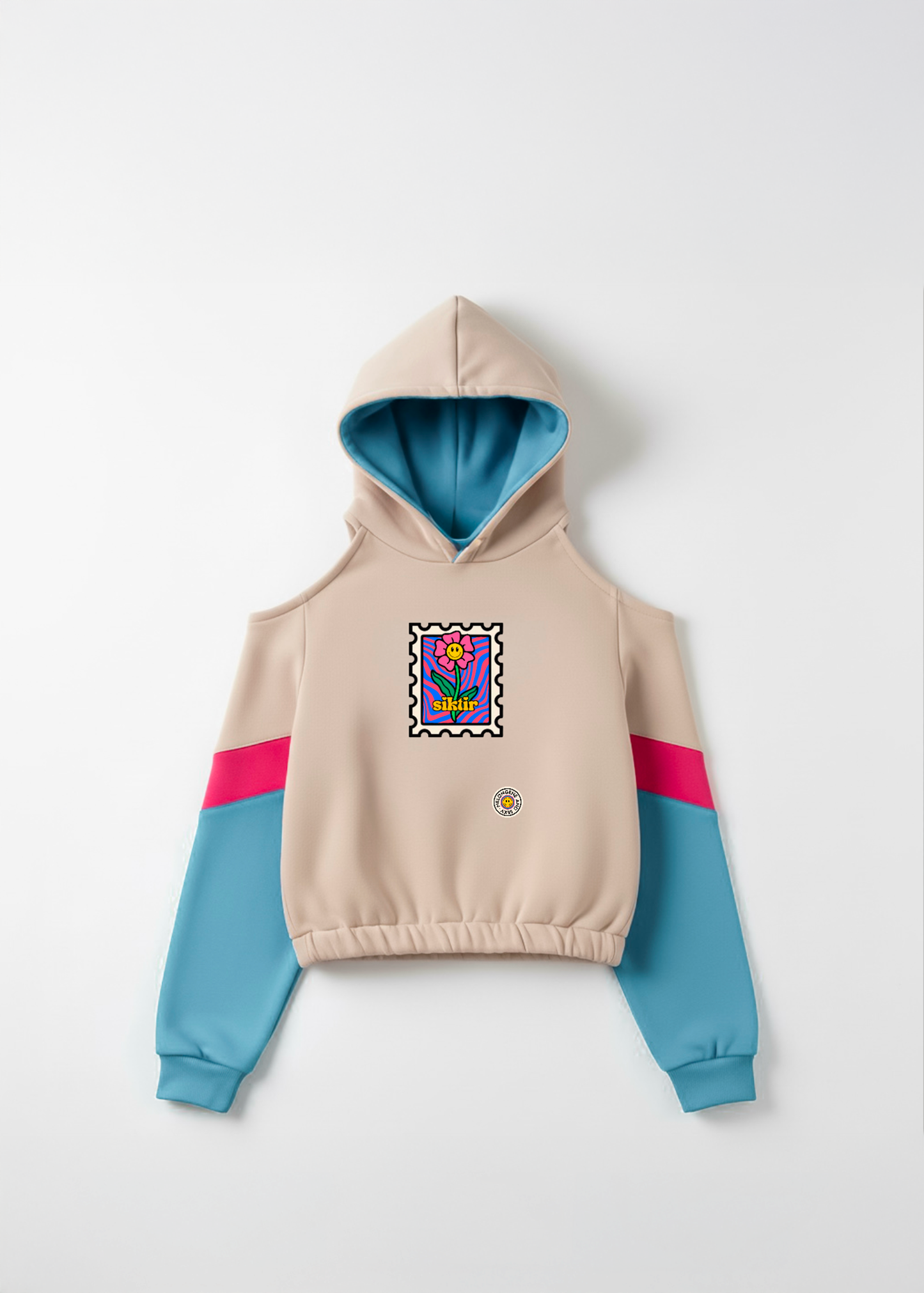 Siktir or fuck it tasarım crop omuzları havalı çok renkli bej sweatshirt hoodie - melongeneCo