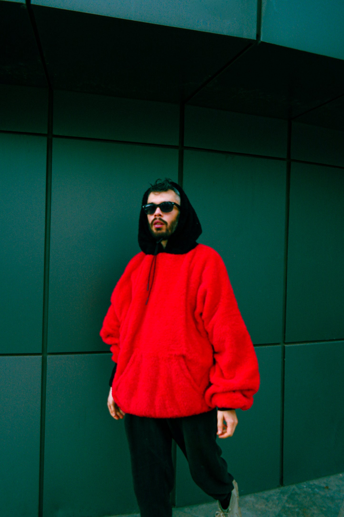 Red & Black welsoft peluş hoodie - melongeneCo