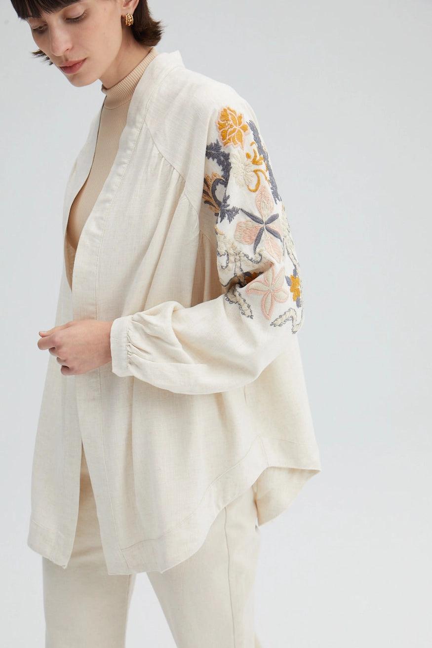Nakışlı keten kimono / unisex - melongeneCo
