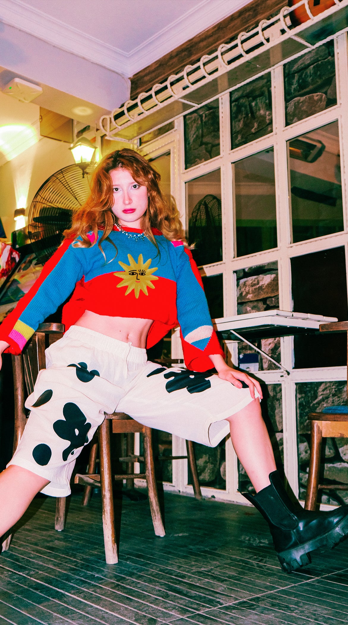 Özel tasarım sun and friends örgü kırmızı mavi sarı kazak