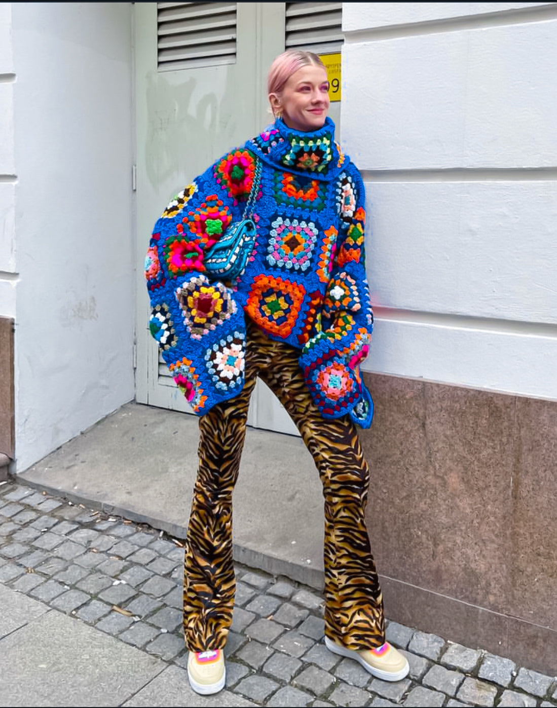 Örgü kareler morcivert kazak - melongeneCo