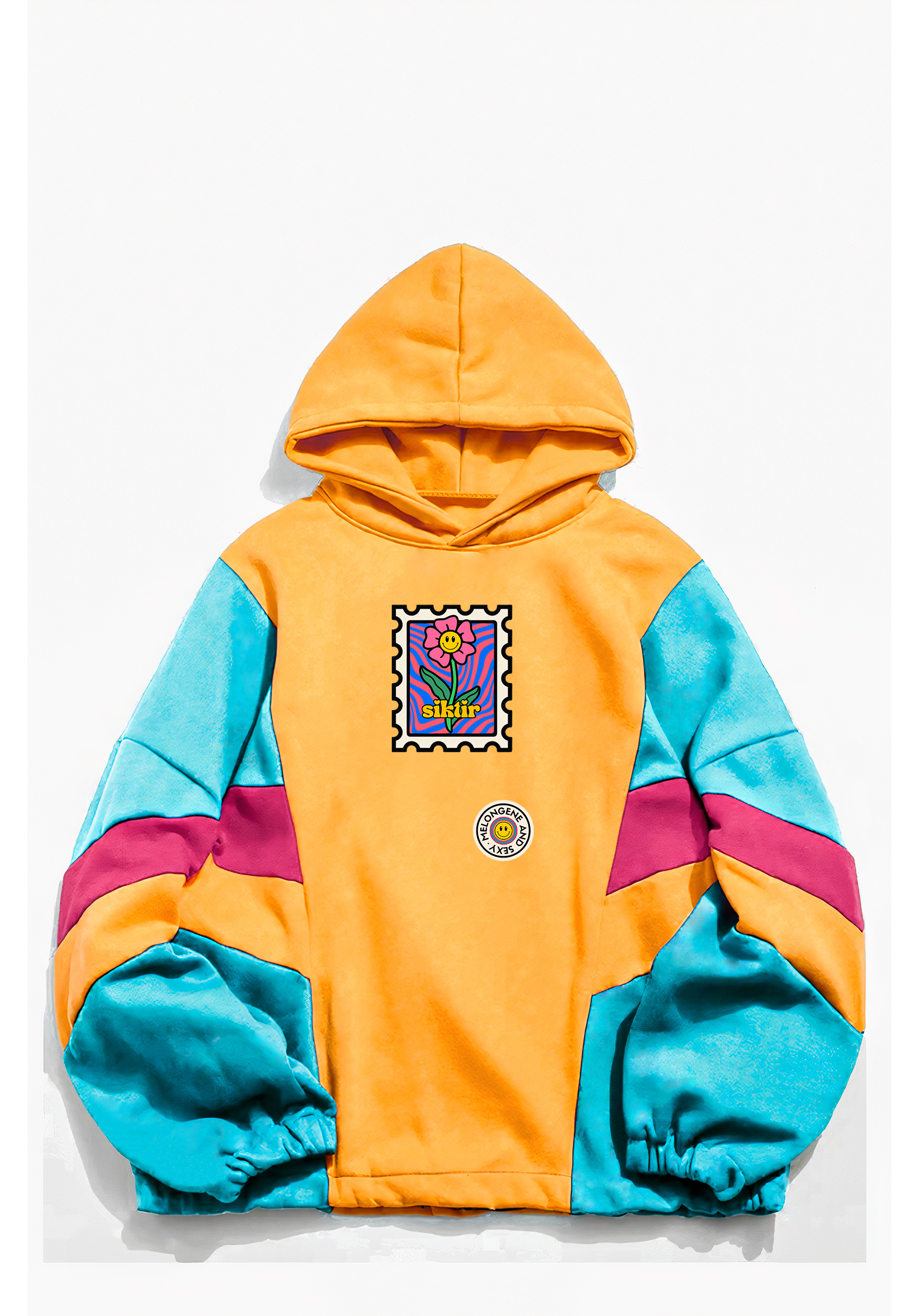 Siktir” desenli tasarım Oversize çok renkli sarı sweatshirt hoodie - melongeneCo