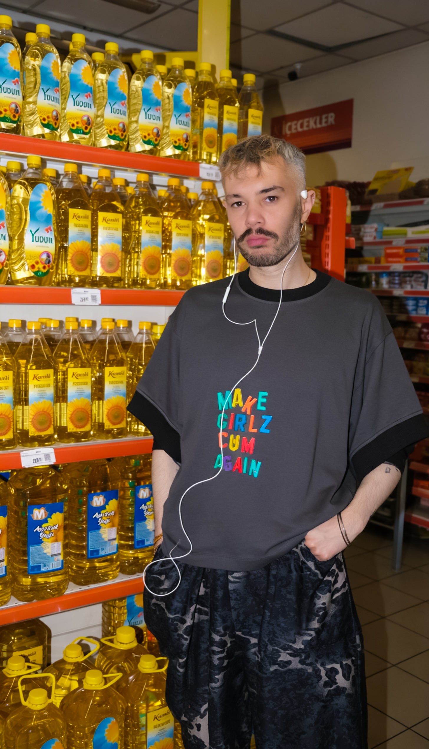 Gri Çelik penye oversize midi tişört / make girls cum again - melongeneCo