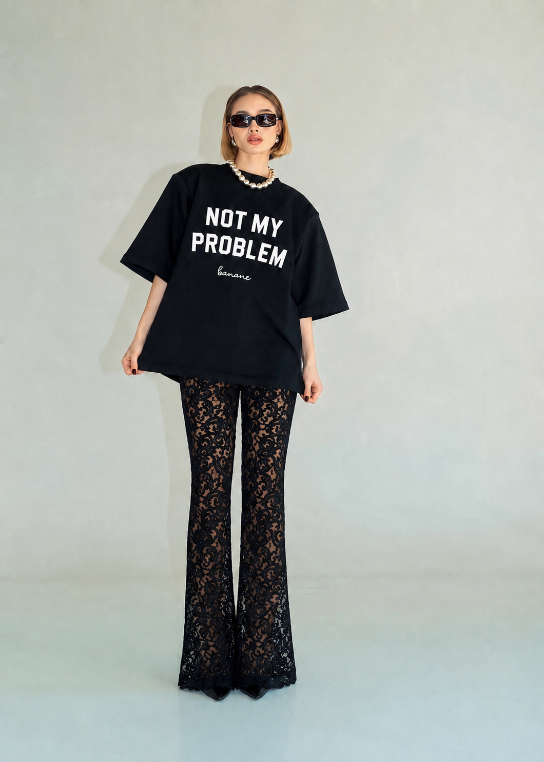 Not my problem, banane siyah oversize tişört