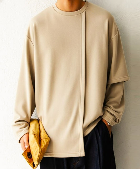 Bej asimetrik sweatshirt - melongeneCo