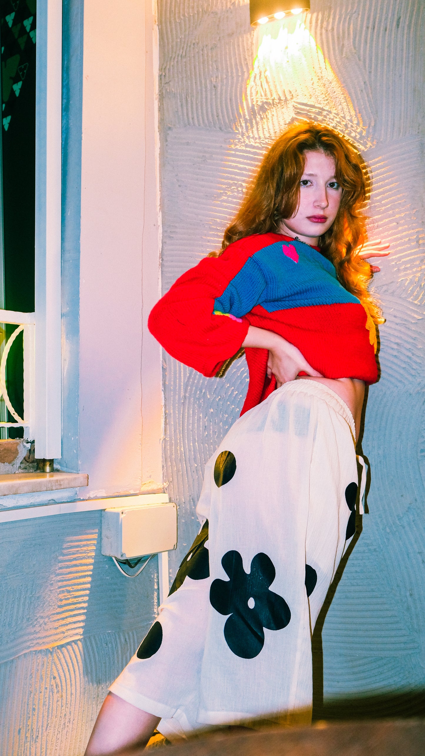 Özel tasarım sun and friends örgü kırmızı mavi sarı kazak - melongeneCo