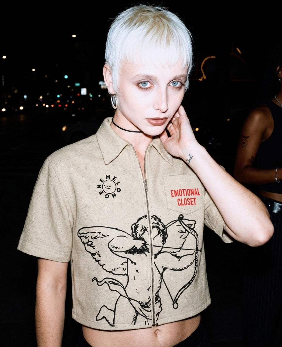 Emotional closet keten unisex fermuarlı gömlek - melongeneCo