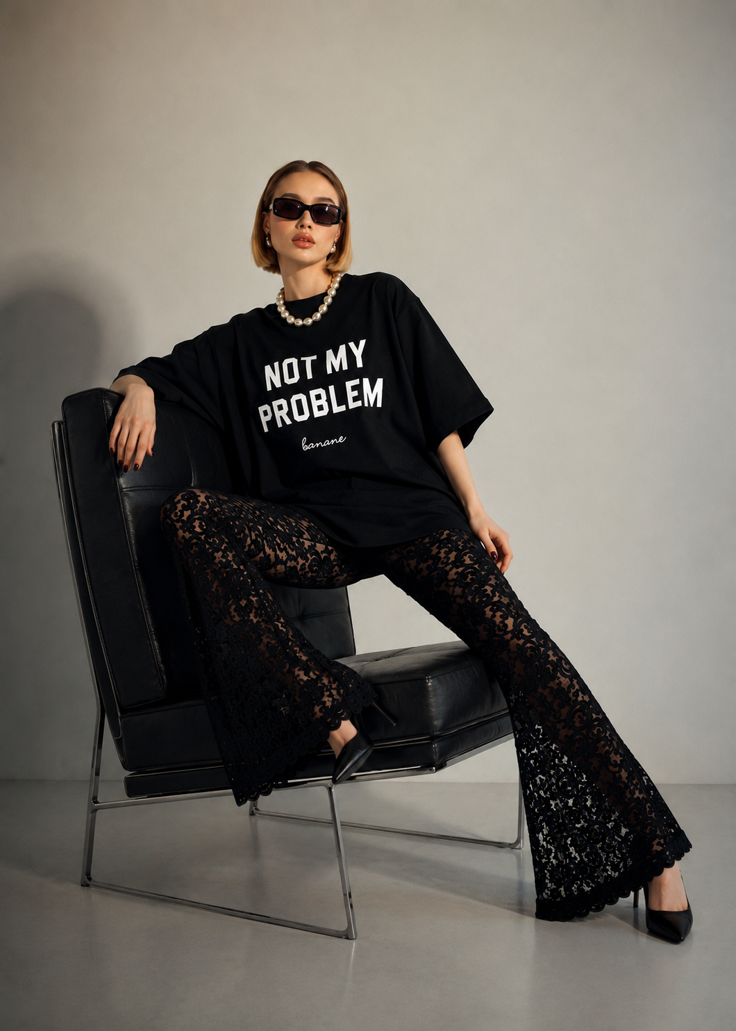 Not my problem, banane siyah oversize tişört