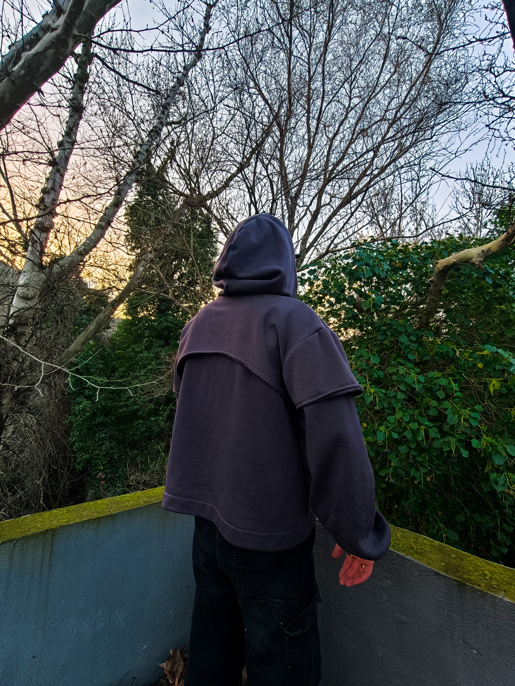 antrasit asimetrik katmanlı hoodie - melongeneCo