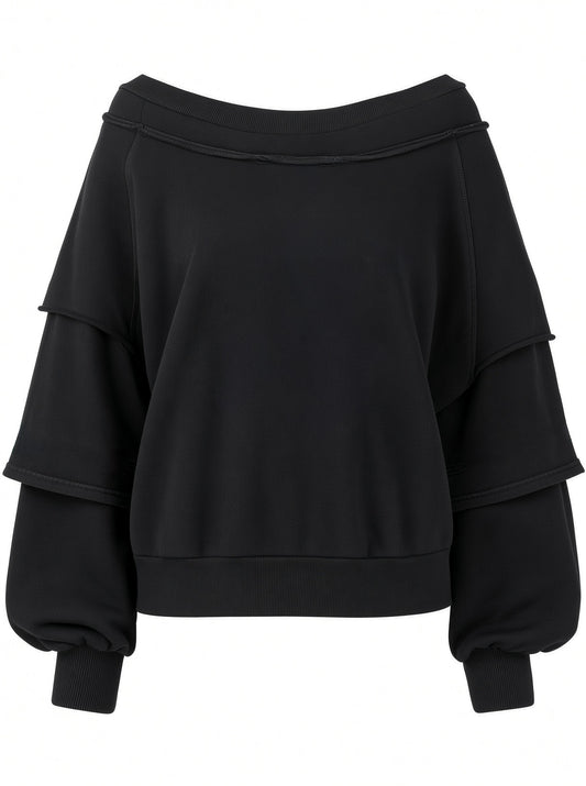 Kat kat katlanabiliriz geniş yaka midi boy sweatshirt