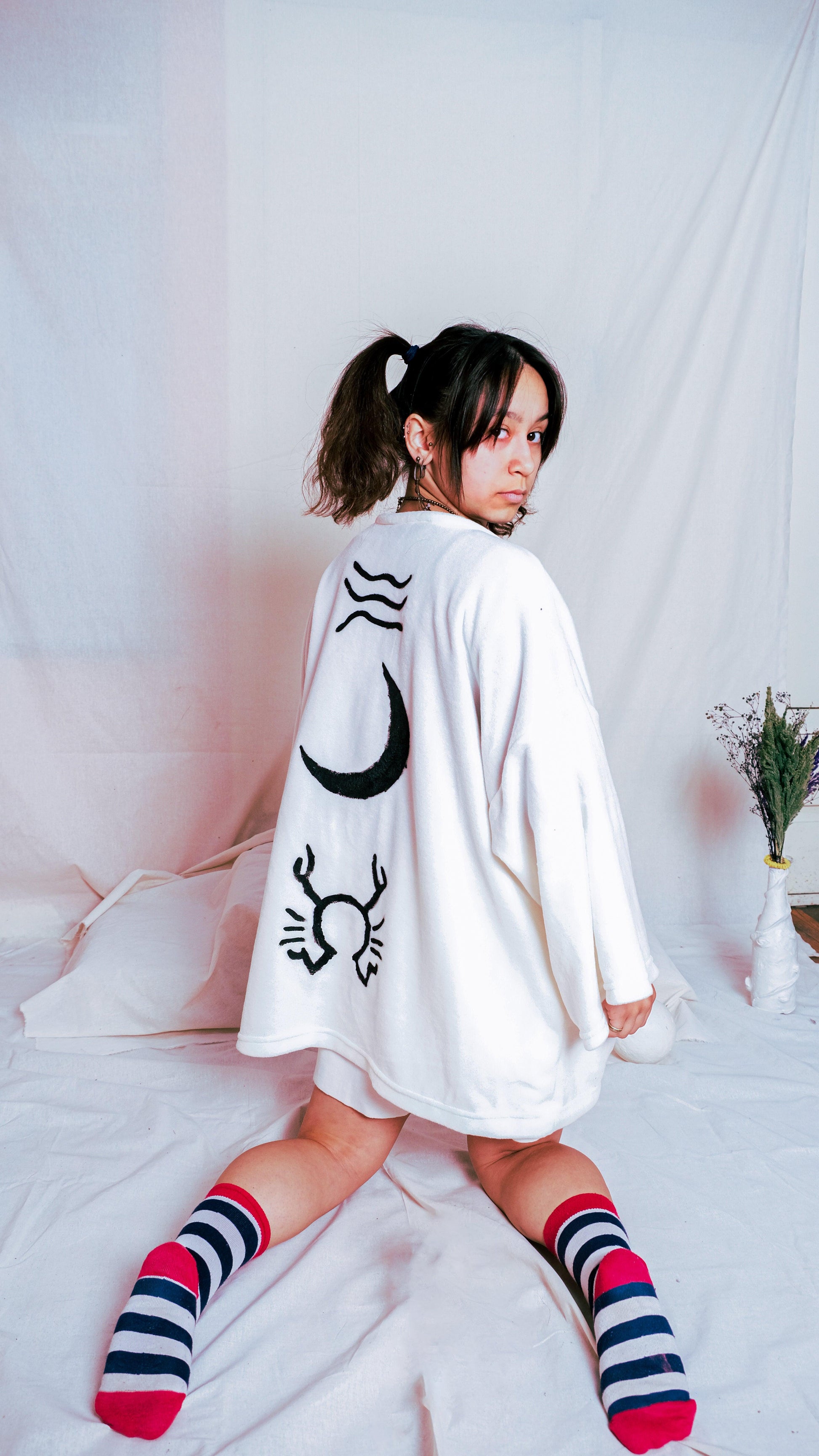 Yengeç burcu özel tasarım polar oversize handmade kimono hırka - melongeneCo