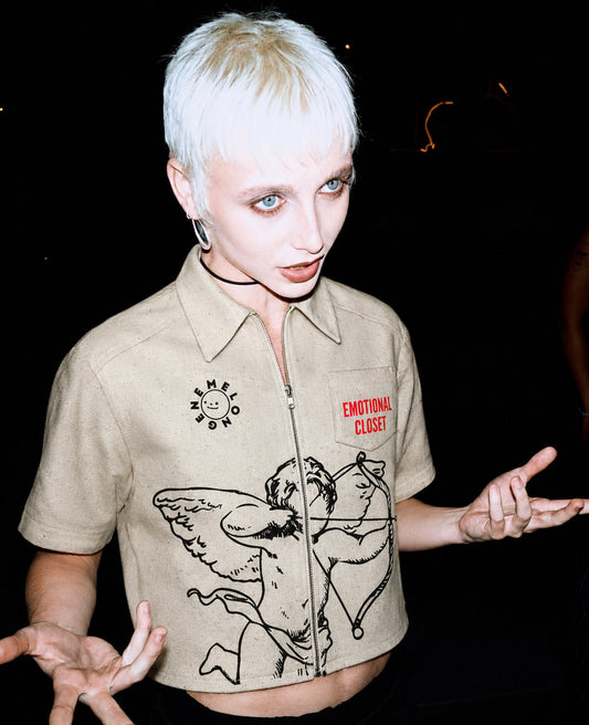 Emotional closet keten unisex fermuarlı gömlek - melongeneCo
