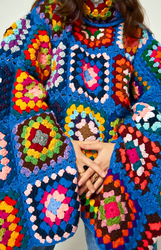 Örgü kareler morcivert kazak - melongeneCo