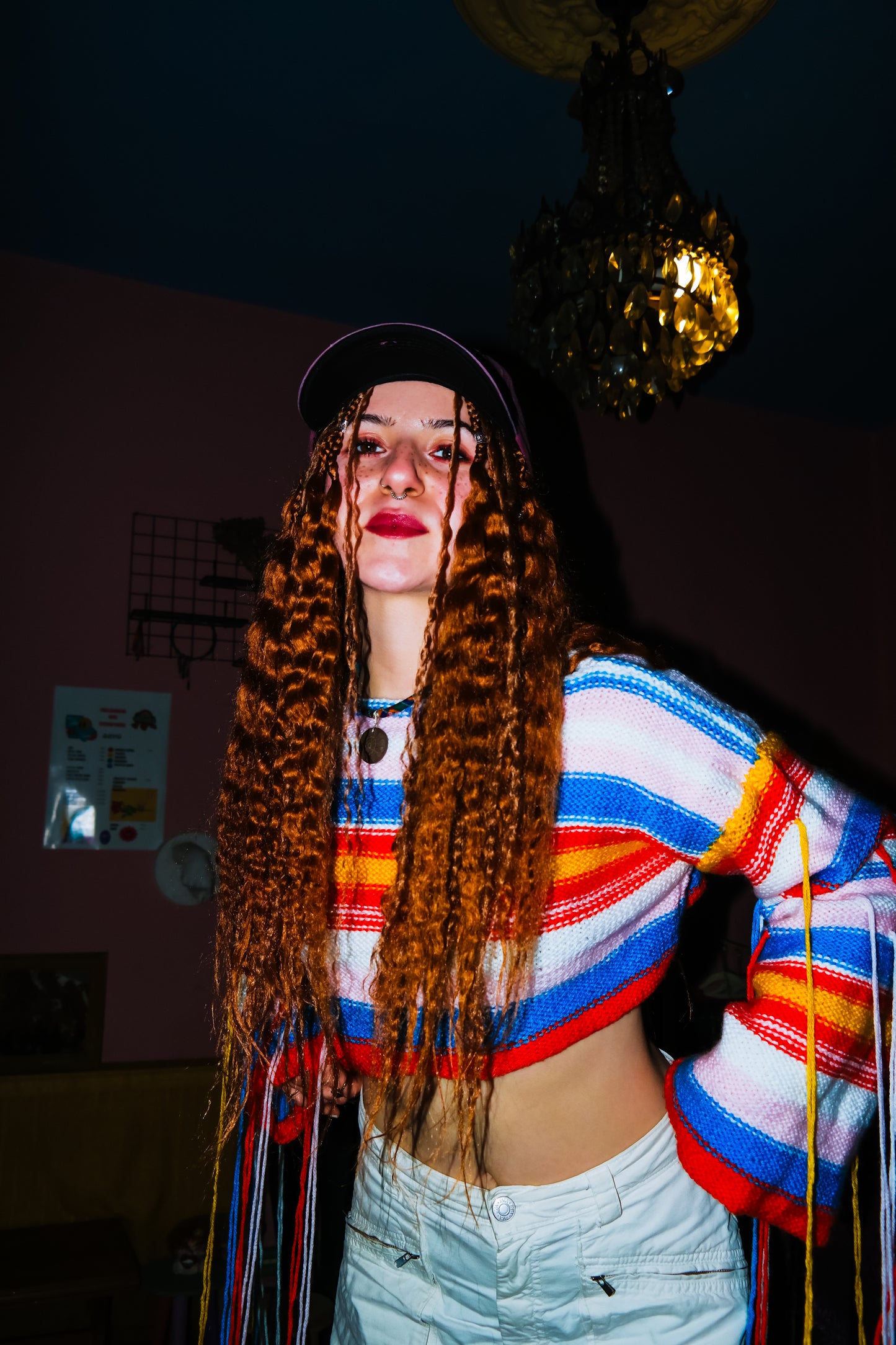 Çizgili püsküllü örgü kazak - melongeneCo