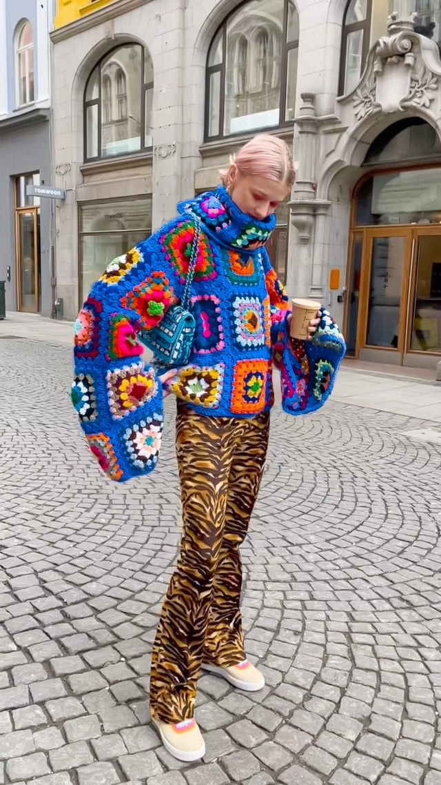 Örgü kareler morcivert kazak - melongeneCo