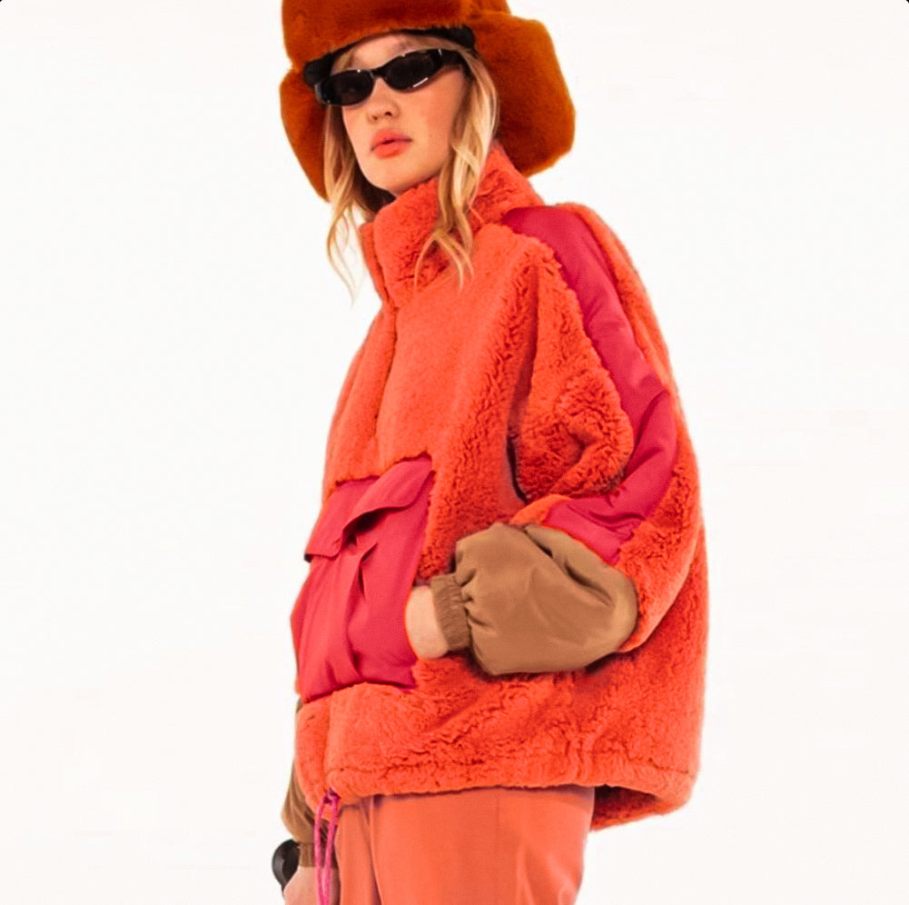 Turuncu veya tarçın welsoft color blok sweatshirt