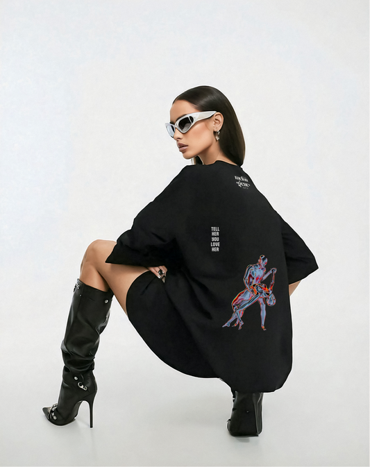 Tell her you love her oversize siyah tişört - melongeneCo