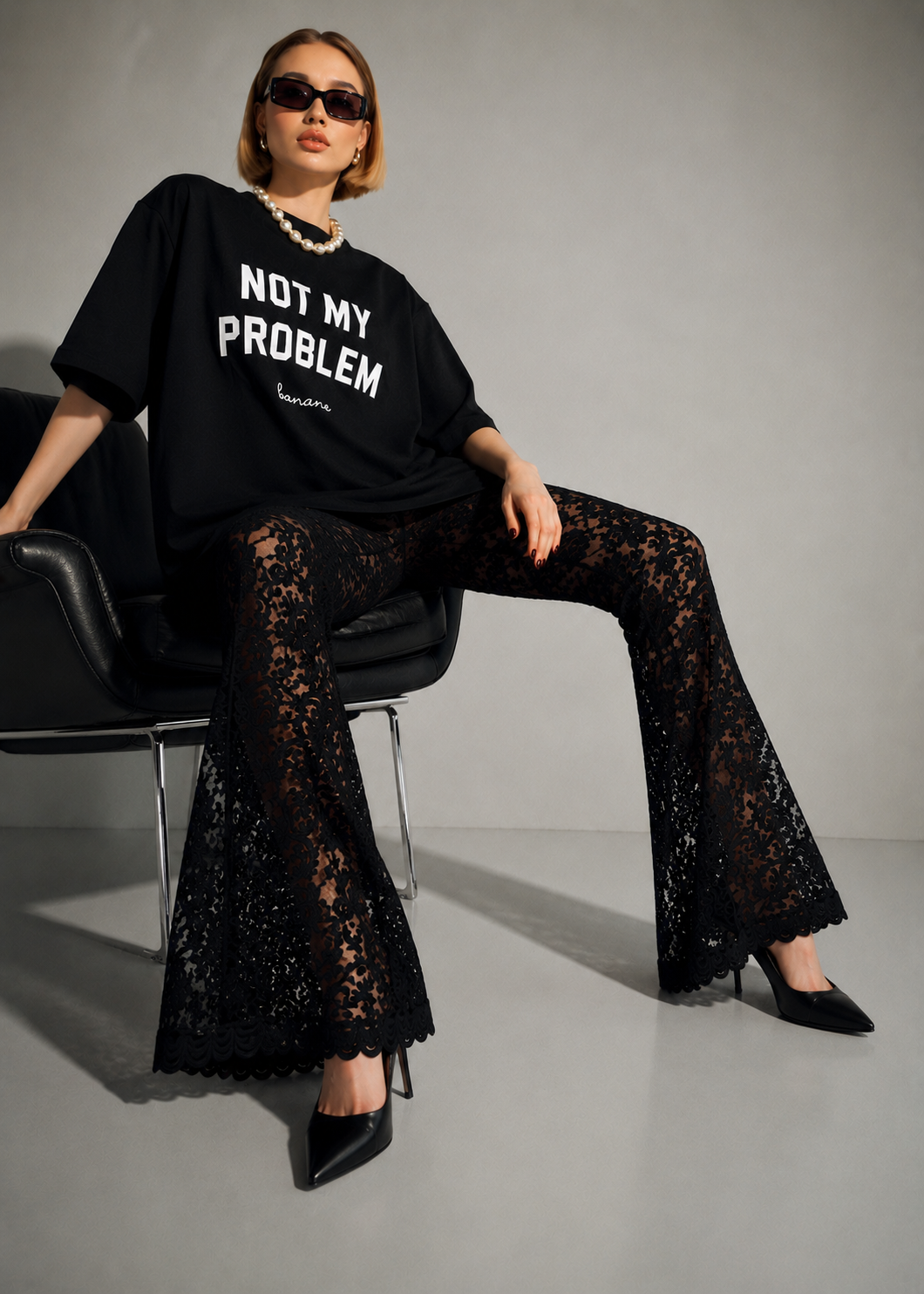Not my problem, banane siyah oversize tişört