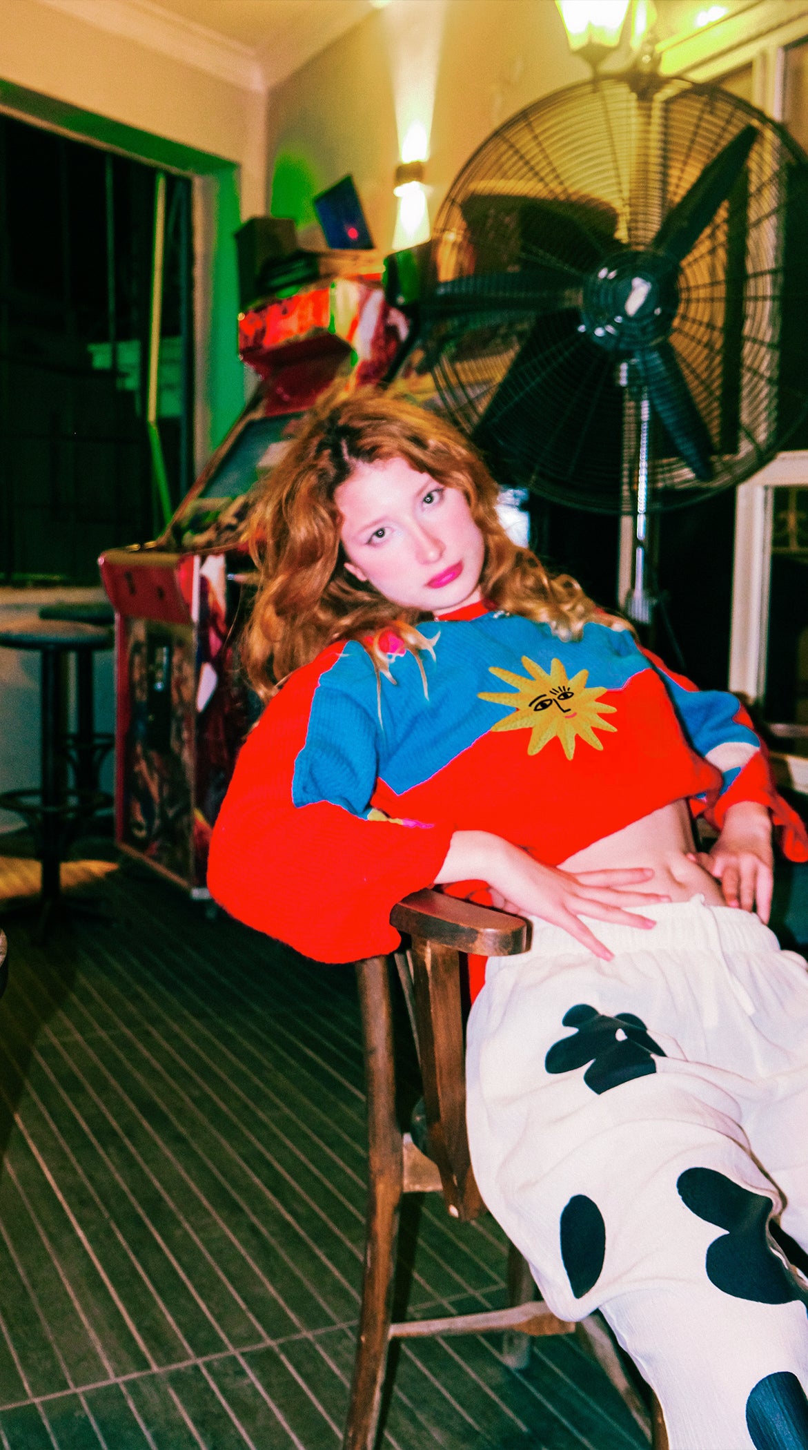 Özel tasarım sun and friends örgü kırmızı mavi sarı kazak