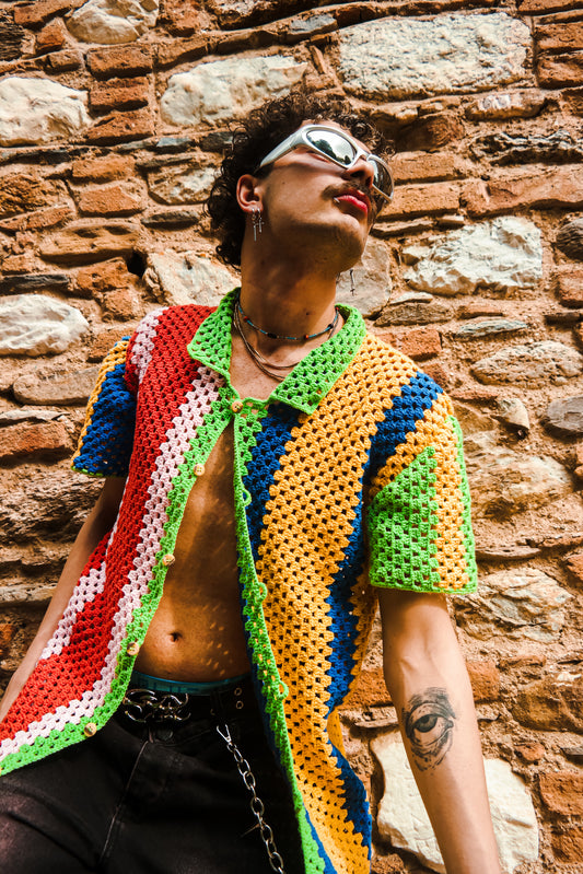 Örgü çizgili colorful gömlek / - melongeneCo