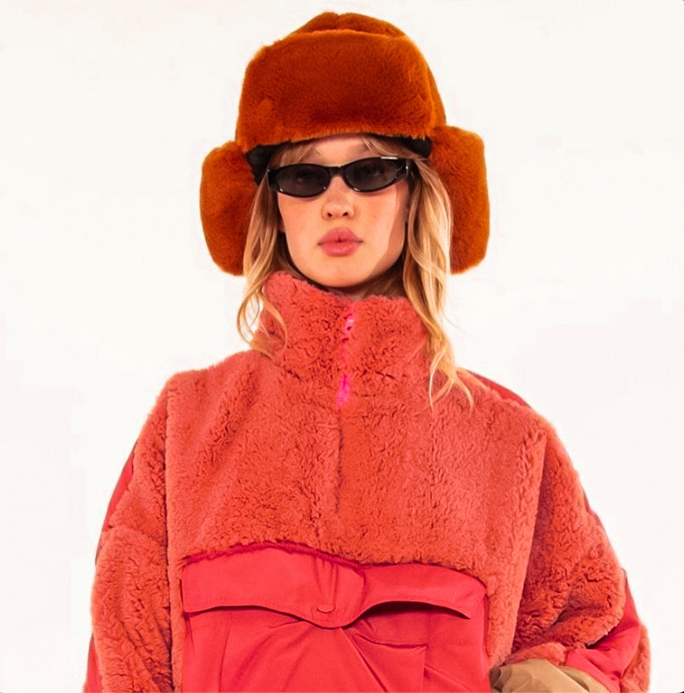 Turuncu veya tarçın welsoft color blok sweatshirt
