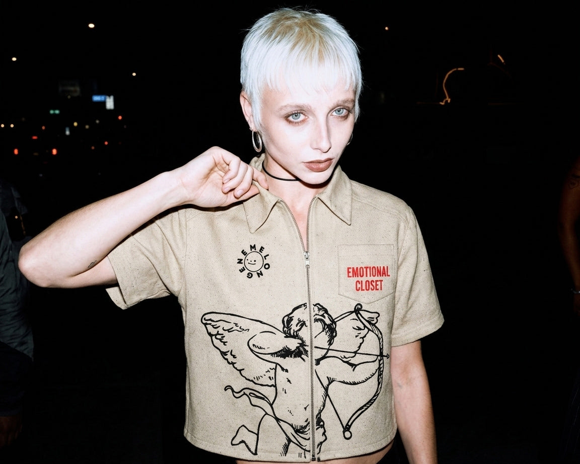 Emotional closet keten unisex fermuarlı gömlek - melongeneCo