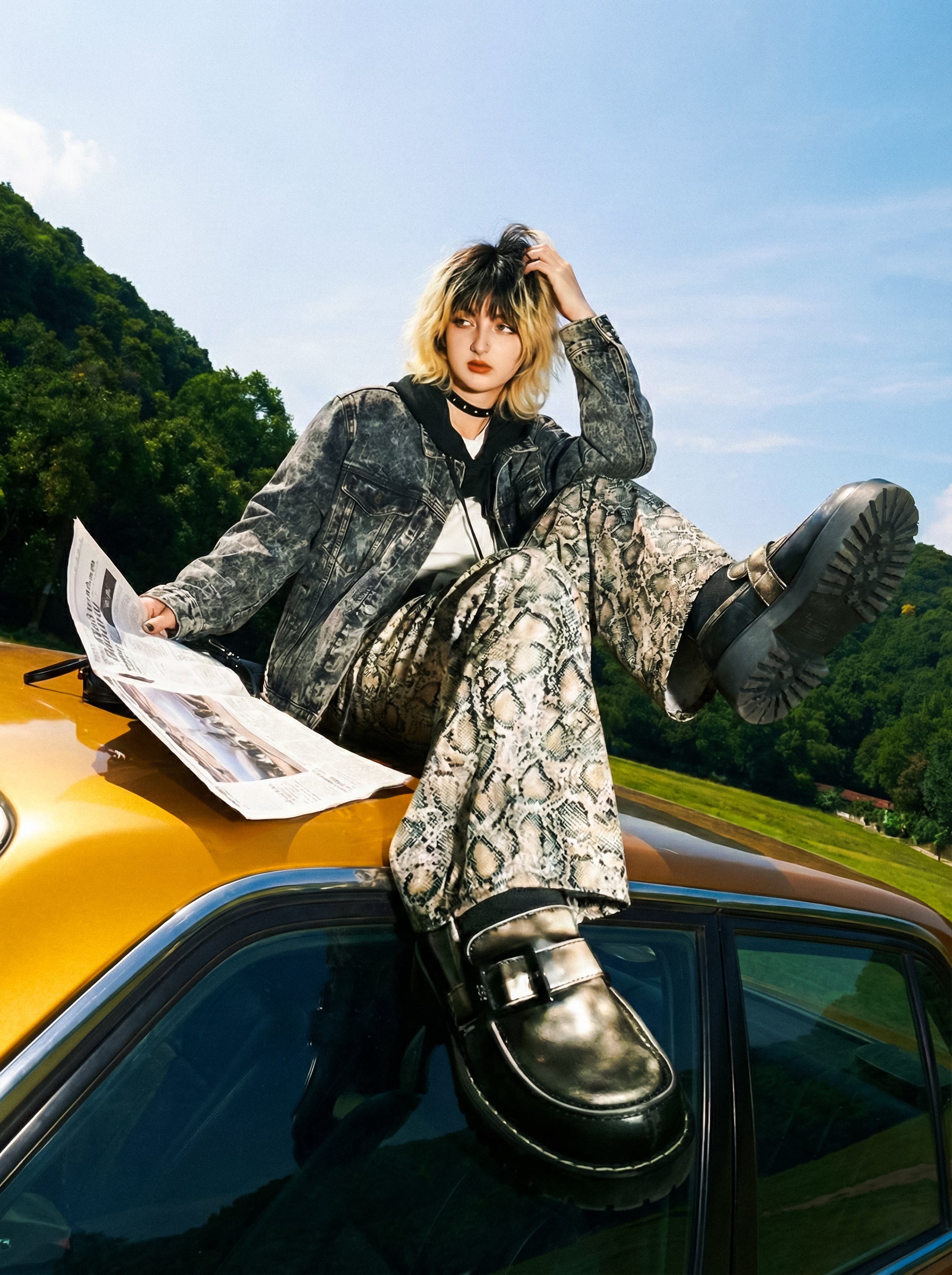 Leopar desen ince geniş paça pantolon - melongeneCo