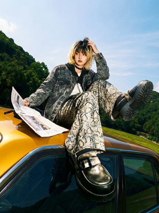 Leopar desen ince geniş paça pantolon - melongeneCo