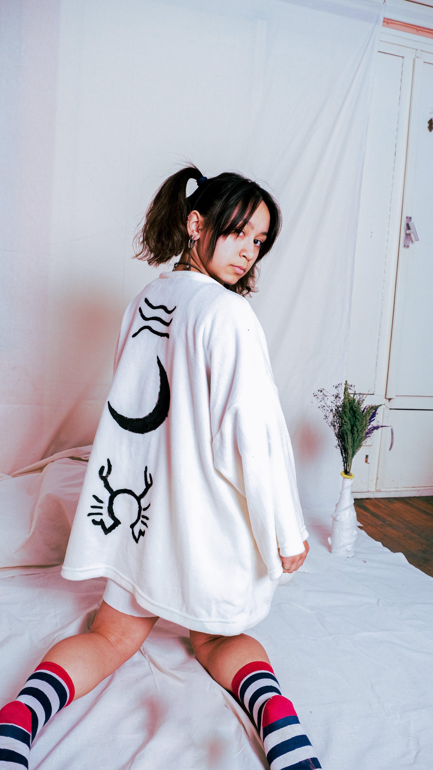 Yengeç burcu özel tasarım polar oversize handmade kimono hırka - melongeneCo