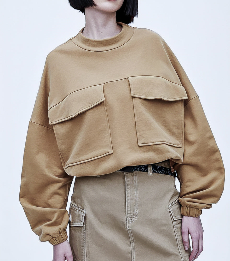 Bej & siyah midi sweatshirt - melongeneCo