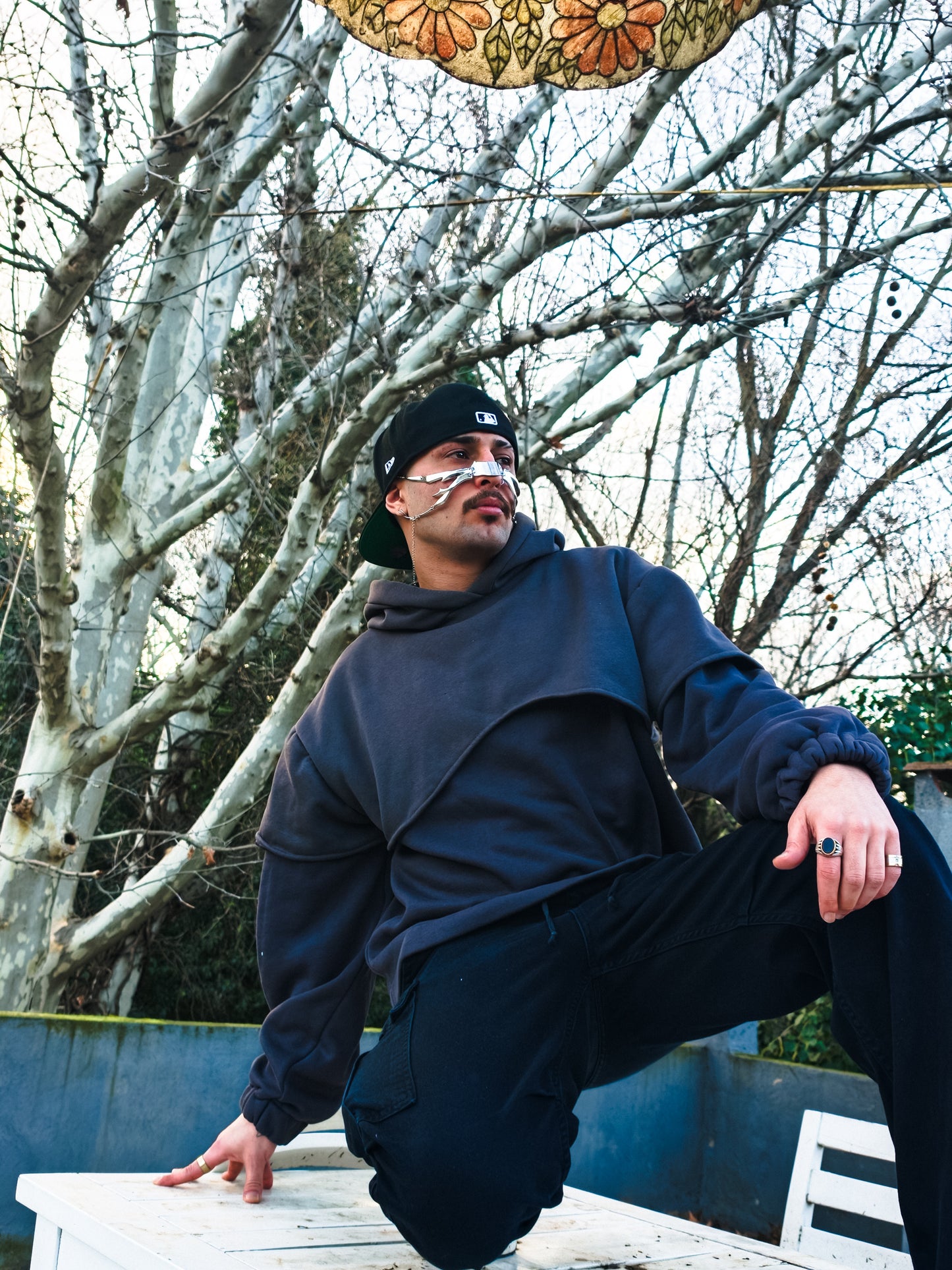 antrasit asimetrik katmanlı hoodie - melongeneCo