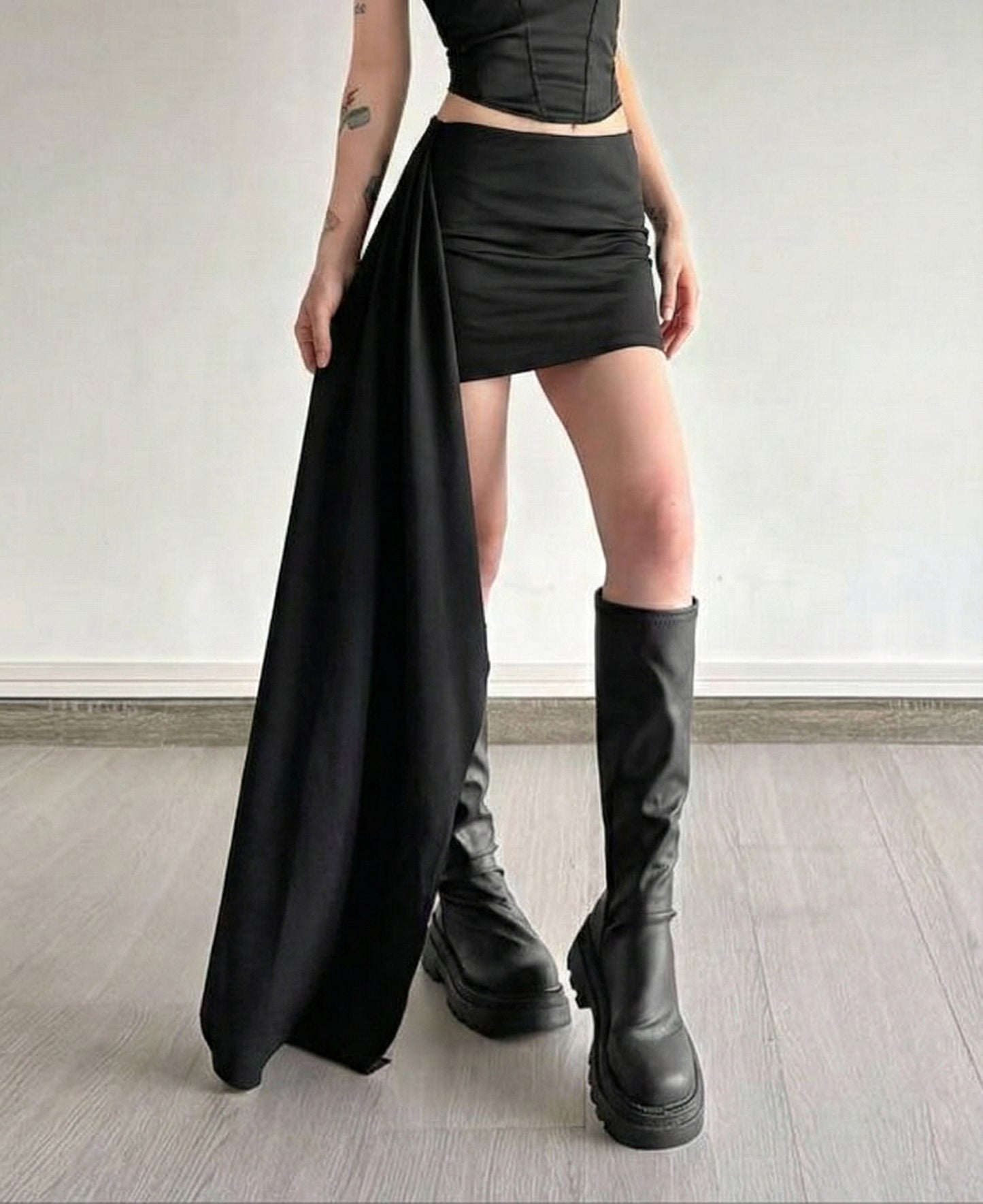 Siyah özel tasarım midi etek - melongeneCo