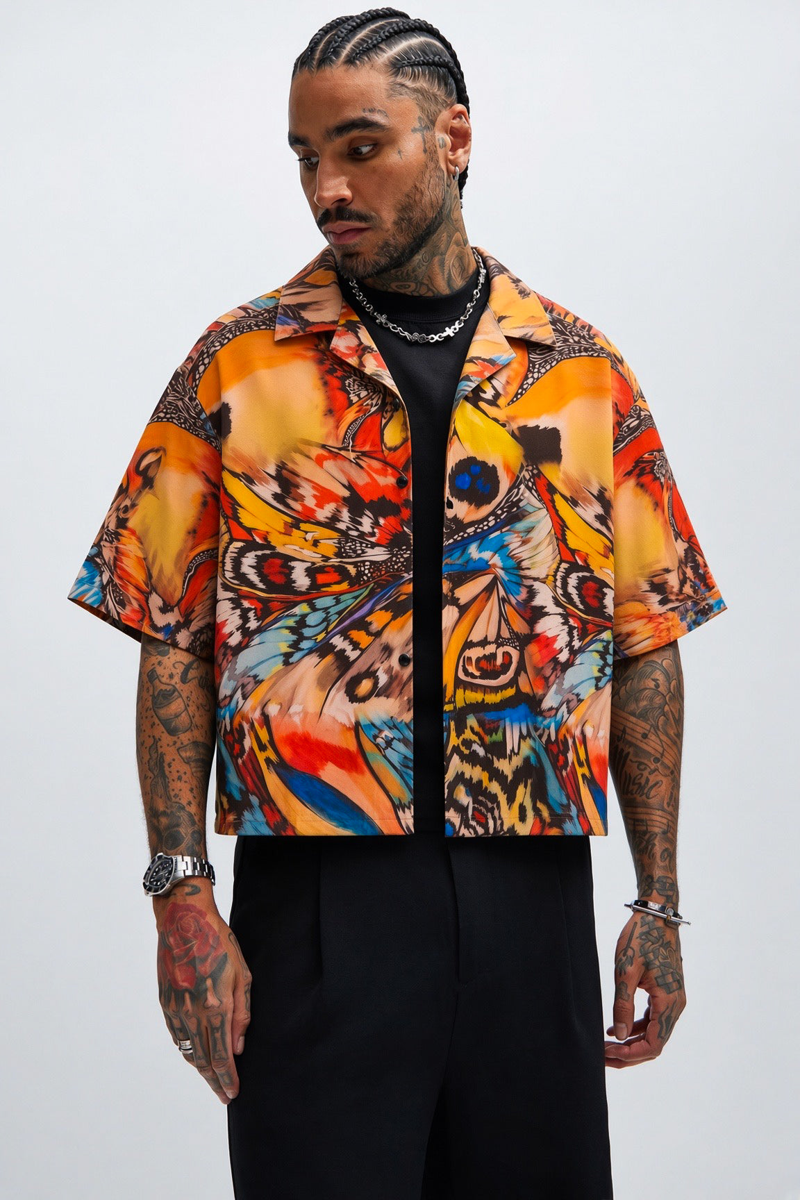 Kelebeklerin kanatları oversize midi boy gömlek