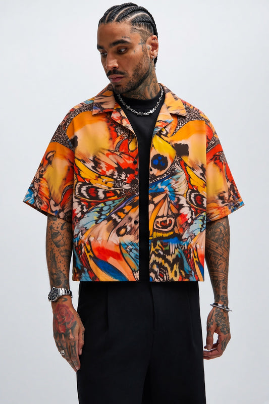 Kelebeklerin kanatları oversize midi boy gömlek