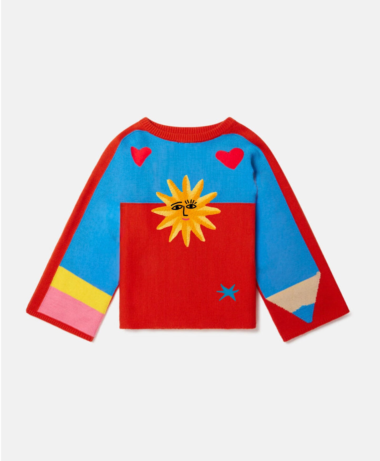 Özel tasarım sun and friends örgü kırmızı mavi sarı kazak - melongeneCo