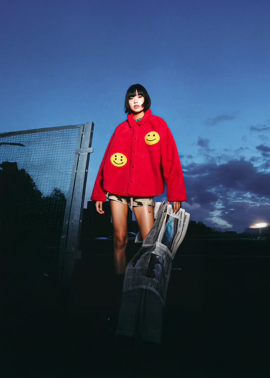 Smiley faces emoji Kırmızı welsoft ceket - melongeneCo