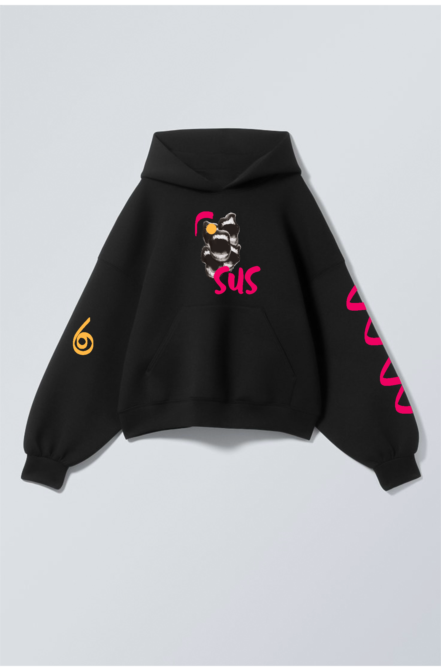 “Sus artık” çığlığı Oversize midi crop siyah sweatshirt hoodie - melongeneCo