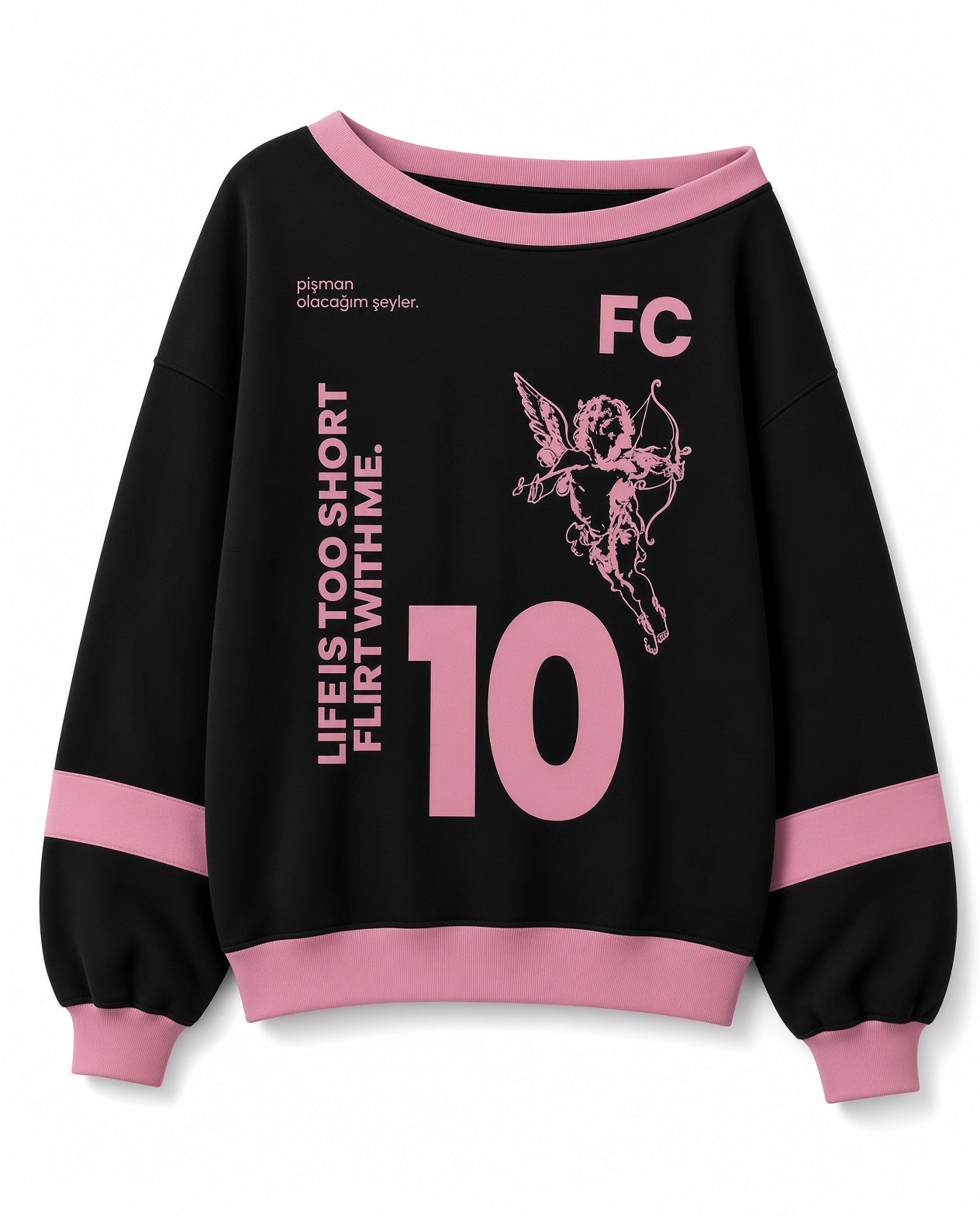 Flört club düşük yaka siyah pembe sweatshirt