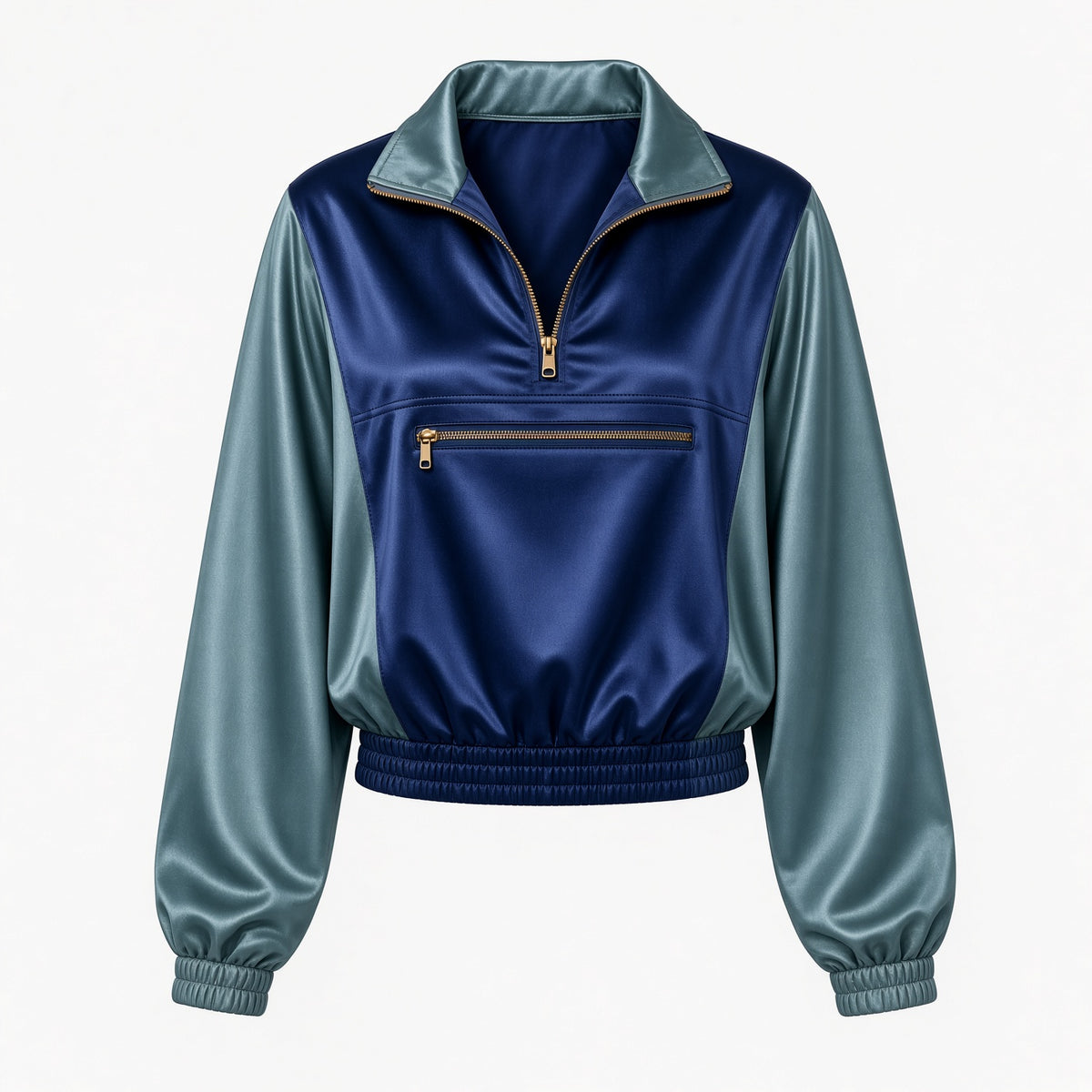 kendi ısını yarat Saten yeşil mavi crop sweatshirt