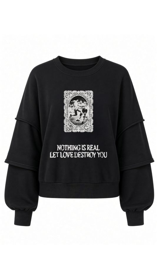 Kat kat let the love destroy you bisiklet yaka midi boy siyah sweatshirt