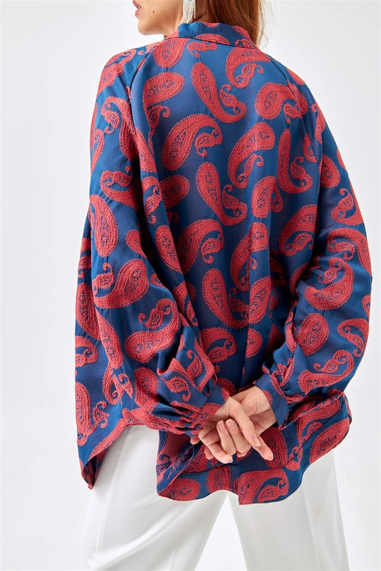 şal desenli kiremit kimono - melongeneCo